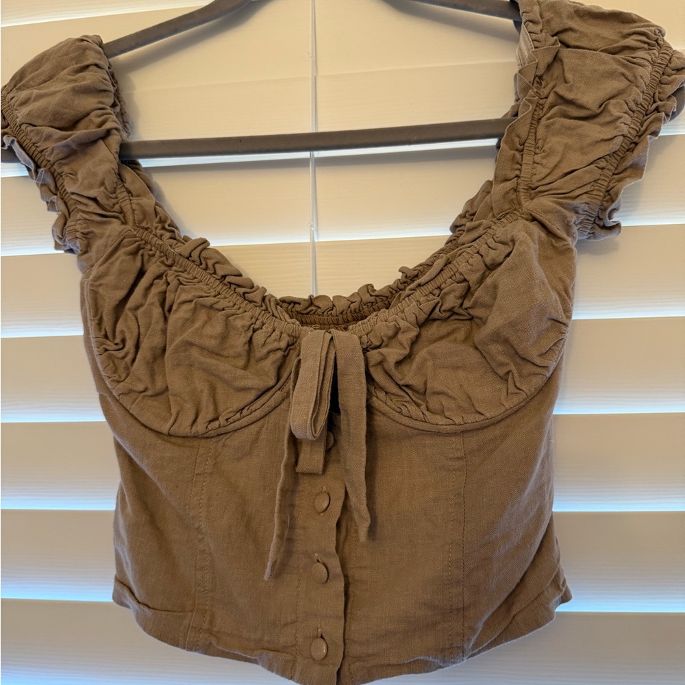 Princess Polly Brown Ruched Tie Front Blouse